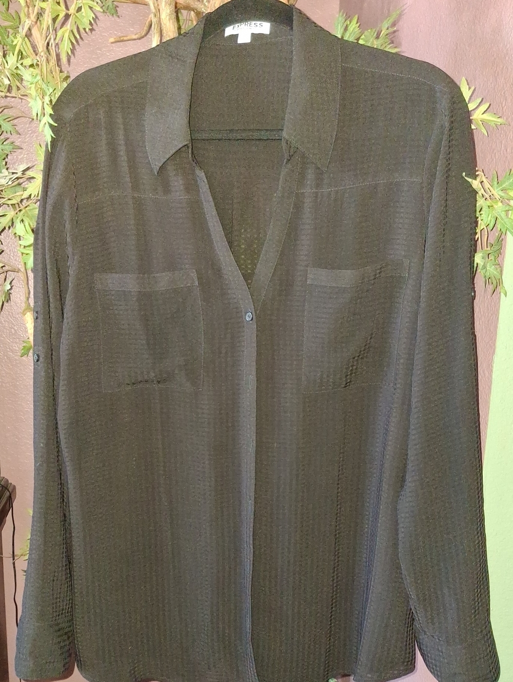 Express Black On Black Plaid Portofino Blouse